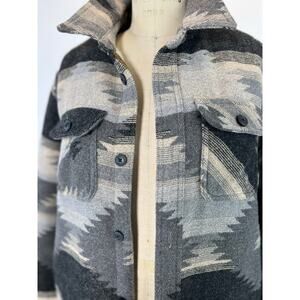 JACHS Aztec Sherpa Lined Jacket Corduroy Trim South Western Shacket Sz Small